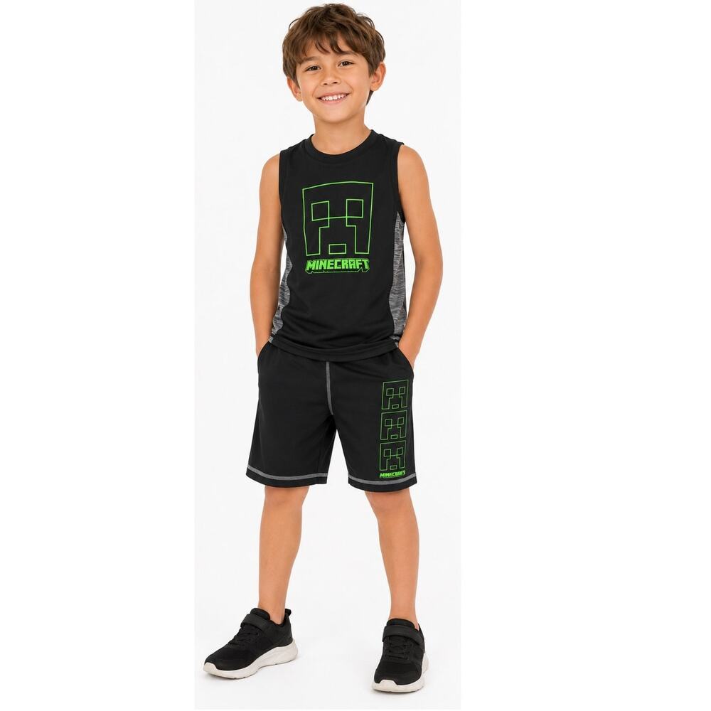 Minecraft Boys 2-Piece Athletic Set Tank Top & Shorts Size 2 Black Green NWOT